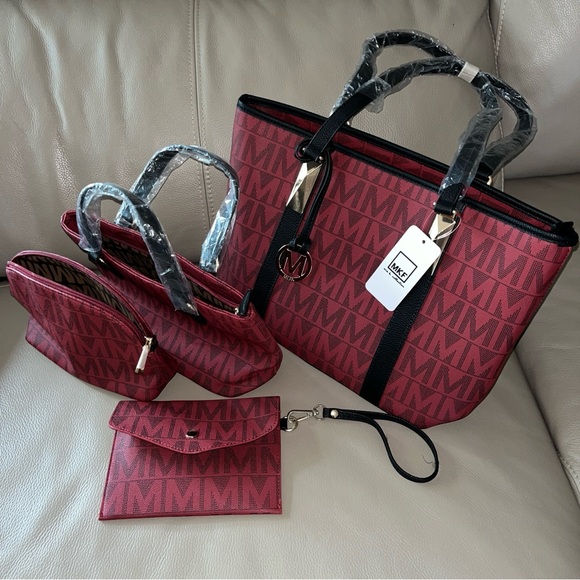 New 4pc MKF COLLECTION MODERN TOTE HANDBAG SET Marimar M Signature Mia K Red/Bl - Picture 14 of 15